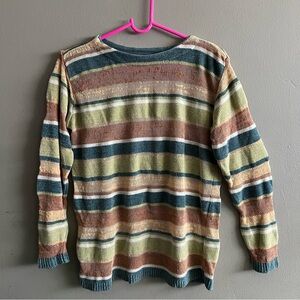Vintage Liz Claiborne Lizwear Petite Striped Multicolor Textured Boat Sweater P